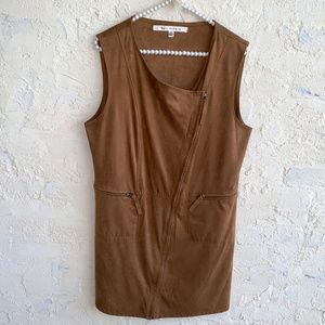 NWOT Max Studio Tan Faux Suede Zip Dress/Vest Sleeveless Zip Pockets Size Small